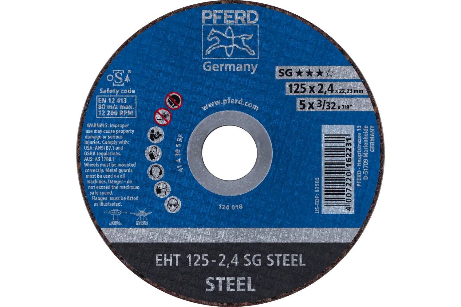 Picture of Pferd Cut-Off Wheel, 5" X 3/32 X 7/8, Sg Steel, T1, Aluminum Oxide